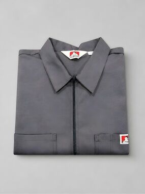 Ben Davis Short-Sleeve Zip Front Shirt Jacket in Gray